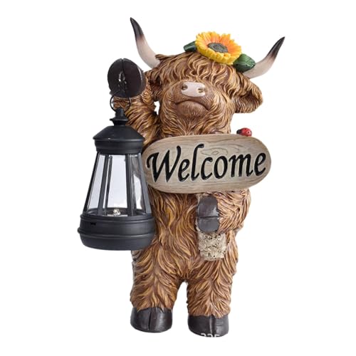 F Fityle Cow Statue Tierskulptur mit Solarlaterne, Basteln, Geschenke, Ornament, Landschaftslampe für Hof, Terrasse, Außenbereich, Rasen, Linke Laterne F Fityle Cow Statue Tierskulptur mit Solarlaterne, Basteln, Geschenke, Ornament, Landschaftslampe für Hof, Terrasse, Außenbereich, Rasen, Linke Laterne von F Fityle