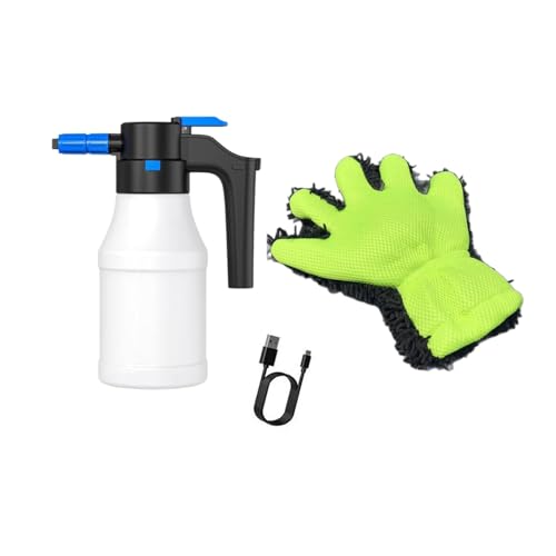 F Fityle Elektrischer Auto-Schaumsprüher, Gießkanne, 1,5 Liter, 8 Bar Druck, Leichter Haushalts-Autowaschsprüher für die Gartenbewässerung, mit 1 Stück grünem Handschuh von F Fityle