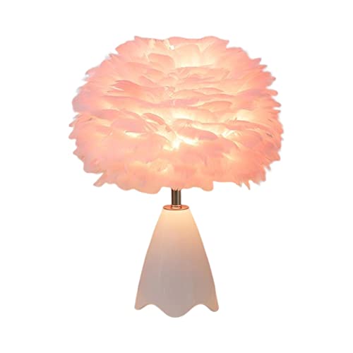 F Fityle Feder Tischlampe, Feder Nachttischlampe Weißer Feder Lampenschirm Keramiksockel, Romantische Tischlampe Nachttisch, Feather Tischlampe für Hochzeit, Schlafzimmer, Heimdekoration, ROSA von F Fityle