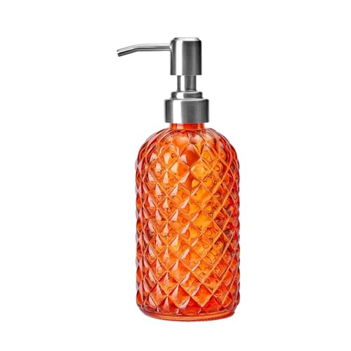 F Fityle Seifenspender aus Glas mit Pumpe, Leere shampooflasche zum befüllen 350ml, Langlebiger Handseifenspender Pumpflaschen, Flüssigseifenspender Glas für Küche Bad Spülmittel Shampoo, Orange von F Fityle