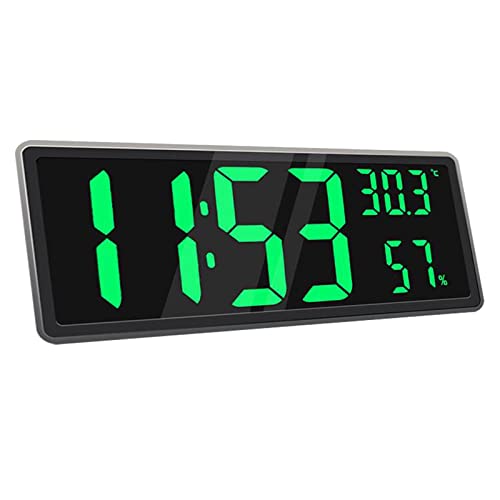 F Fityle Große Wanduhr mit Innentemperatur und Luftfeuchtigkeit, elektronische Uhr mit großer Zahl für den Nachttisch, Grün von F Fityle