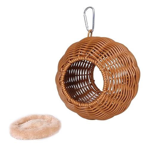F Fityle Hängendes aus Rattanimitat, Hängemattenhütte, Bett mit Kissen, handgewebtes Papageienhaus für Blauhäher, Sittiche, Nymphensittiche, Zwei Löcher Khaki F Fityle Hängendes aus Rattanimitat, Hängemattenhütte, Bett mit Kissen, handgewebtes Papageienhaus für Blauhäher, Sittiche, Nymphensittiche, Zwei Löcher Khaki von F Fityle