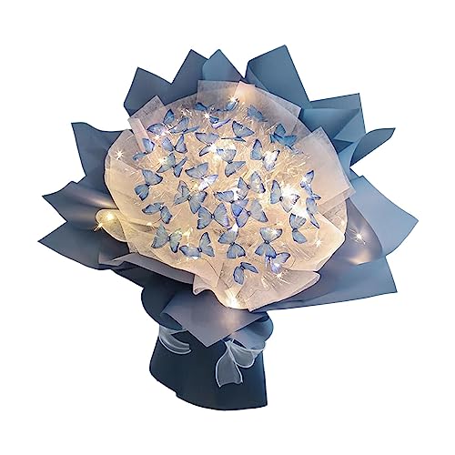 F Fityle Künstlicher Blumenstrauß, Kreativer Schmetterlingsstrauß Material Set, DIY Blumen Unvollendete Material Kits, Simulation Blumensträuße Handgemacht für Geschenk, Blau 33 Schmetterling von F Fityle