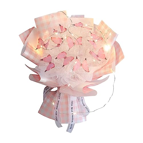 F Fityle Künstlicher Blumenstrauß, Kreativer Schmetterlingsstrauß Material Set, DIY Blumen Unvollendete Material Kits, Simulation Blumensträuße Handgemacht für Geschenk, Rosa 11 Schmetterling von F Fityle