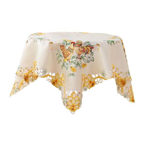 F Fityle Ostertischdecke Abwaschbar Rund, Wachstuchtischdecke, Easter Table Cloth Easter Decoration, Round Table Tablecloth, Wachstischdecke Tischdecke für Party Picnic Dining Table Esstisch, 58x58cm von F Fityle