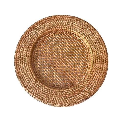 F Fityle Platzteller aus Rattan, rustikales Party-Esszimmer für formelle Dinnerpartys, Kaffee-/Teehalter, Serviertablett für Lebensmittel und Snacks auf der von F Fityle