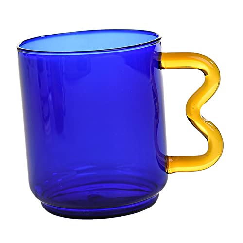 F Fityle Schöne Glastasse 450 ml Cappuccino Latte Becher Wasser Tumbler Cup Borosilikat Kaffeetasse für Juice Thanksgiving Kitchen, Blau von F Fityle