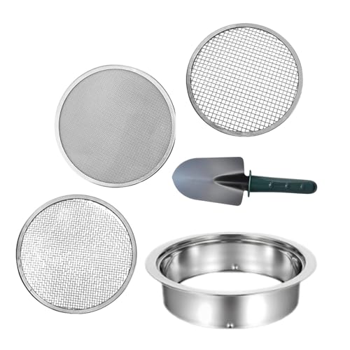 F Fityle Soil Sifter Set Soil Sifters Strains Reusable Replacement with Interchangeable Meshes for Farm Topsoil Rocks Sand, Grüne Schaufel mit 3 Maschen von F Fityle
