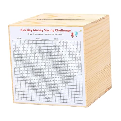 F Fityle Spardose mit Zähler, Sparziel mit Geldziel, Erwachsene und Kinder, aus Holz, 365 Tage Geldspar-Challenge, Spardose von F Fityle