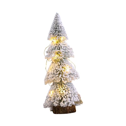 F Fityle Tisch-Weihnachtsbaum, rustikal, mit LED-Lichtern, Holzsockel, Mini-Weihnachtsbaum, schneebedeckter Weihnachtsbaum für den Kamin, 25CM von F Fityle