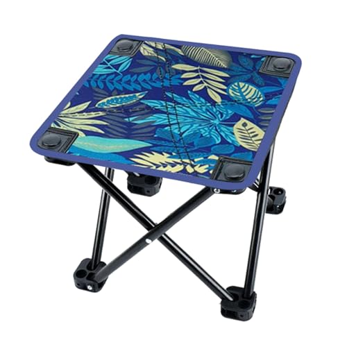 F Fityle Tragbarer Campinghocker -Fußresthocker Klapper Hocker Sitz Camp Hocker für Park Gardening Rucksacking Strandreisen, Blaue Blätter von F Fityle