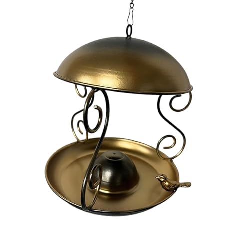 F Fityle Vogelfutterstation mit Metalltablett und Abdeckung, Vogelfutterstation für draußen, hängende multifunktionale Futterschale mit Regenschutz für den, Bronze von F Fityle