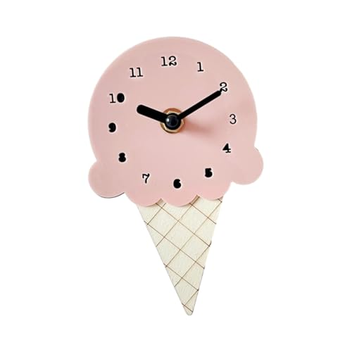 F Fityle Wanduhr Eiscreme-Form Stille Uhr Stilvolle nordische dekorative einfache Hängeuhr Schlafzimmeruhr für Wohnzimmer Büro, Rosa von F Fityle