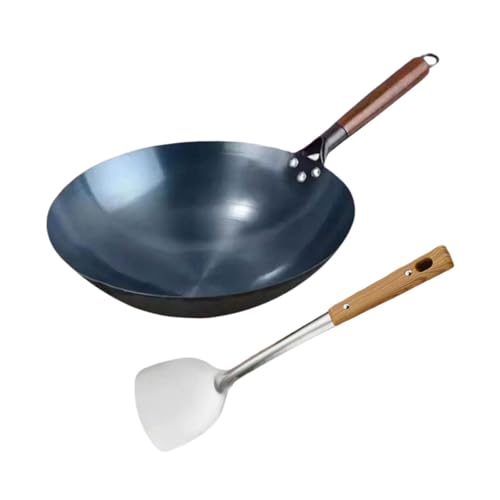 F Fityle Wok Pfanne, Antihaftbeschichtet, Nicht Beschichtet, Manuelle Schmiedeeisenpfanne, Pfannen Zum Kochen mit Holzgriff, Universal Bratpfanne, Wok mit Rund, 30cm von F Fityle
