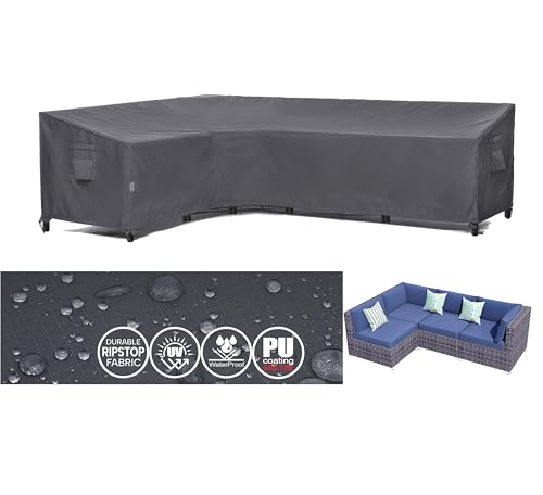 F&J Outdoors Gartenmöbel Abdeckung Wasserdicht Ecksofa 600D Strapazierfähiges Ripstop-Gewebe mit PU-Beschichtung L-Form Abdeckung Gartensofa Hochwertige Möbellagerung (211+287) x85x58/79cm von F&J Outdoors