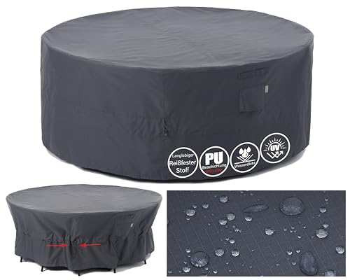 F&J Outdoors Gartenmöbel Abdeckungen Wasserdicht Rund 244x84cm Hölzerne Rattan Tisch Abdeckung Cinched Taille Patio Möbel Abdeckungen Tisch Stuhl Abdeckung Outdoor Kinder Spielzeug Lagerung Schutz von F&J Outdoors