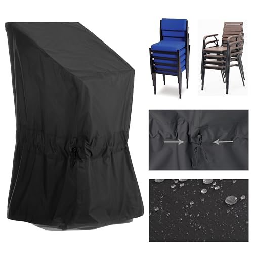 F&J Outdoors Gartenstühle Abdeckung, Wasserdicht UV-beständig Robust Schutzhülle für Stapelstühle Hochlehnstühle, Draußen Plane für Sommer Winter (69x94x91/119cm,Stoff-Upgrade) von F&J Outdoors