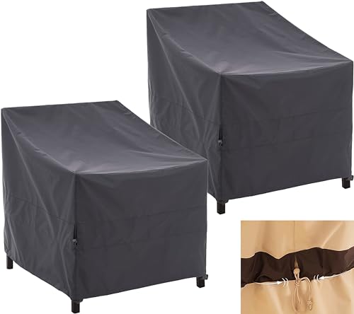 F&J Outdoors Gartenstühle Abdeckung, Wasserdicht UV-beständig Robust Stapelbarer Stuhl Schutzhülle Draußen Plane für Sommer und Winter, 74cmx76cmx66/91cm,Grau,2pcs von F&J Outdoors