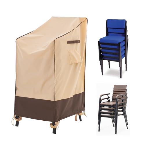 F&J Outdoors Gartenstühle Abdeckung Wasserdicht UV-beständig Robust Schutzhülle für Stapelstühle Hochlehnstühle im Sommer Winter Draußen Plane (65x65x75/115cm), Beige und Braun von F&J Outdoors