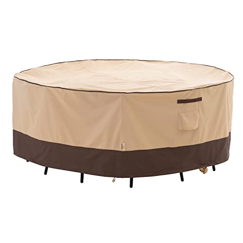 F&J Outdoors Gartentisch-Abdeckungen, wasserdicht, umweltfreundlich, UV-Schutz, Anti-Verblassen-Abdeckung für den Außenbereich, kleines Kreis-Esszimmer-Set, 128 cm Durchmesser, Beige von F&J Outdoors