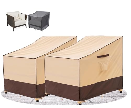 F&J Outdoors Schutzhülle für Gartenstühle Wasserdicht UV Beständig Robust Plane für Klubsessel Adirondak Stühle, 84cm(B)x86cm(T)x61/81cm(H),2 Stück,Beige und Braun von F&J Outdoors