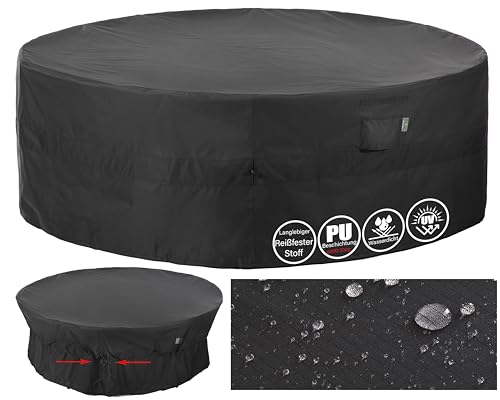F&J Outdoors Tischabdeckungen Wasserdichte Gartenmöbel große Abdeckungen Patio Runde Abdeckung Cinched Taille Winddicht Heavy Duty Tear Resistant Anti Dirty Schutzhülle Schwarz,279x84cm von F&J Outdoors