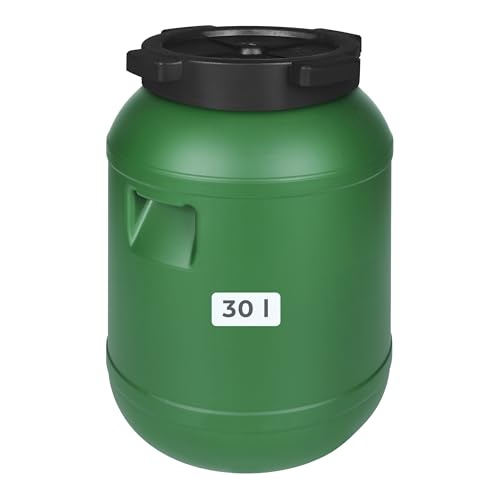 F & R Kleines Fass 30 Liter aus HDPE zur Aufbewahrung I Futtertonne Pferd I Wassertank Weithalsfass mit Deckel I Wasserfass I Sauerkrautfass I Gurkenfass Gärfass I Maischefass von F & R