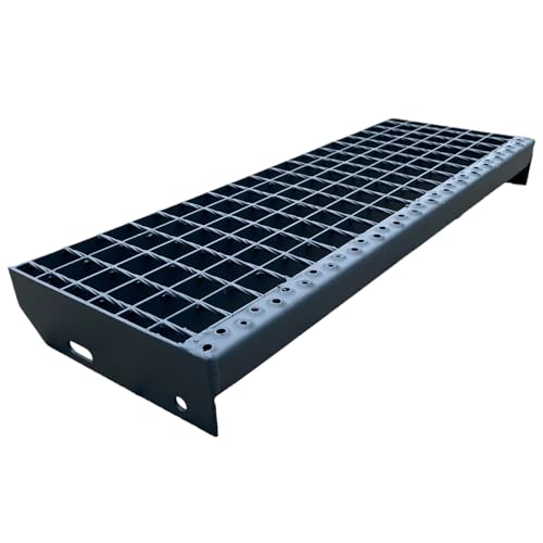 F & R Metallstufe 600x270 mm RAL 7016 Anthrazit – Treppenstufe Aus Stahl Mit Gitterrost + Schraubenset 4 Stk – Pulverbeschichtet Rutschfest Witterungsbeständig von F & R