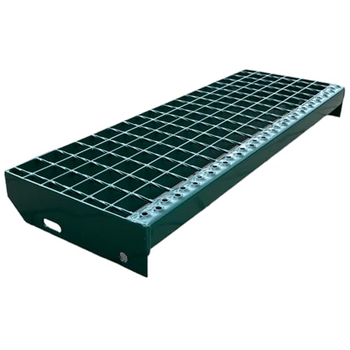 F&R Metallstufe 800x240 mm grün RAL 6005 I Gitterroststufen Treppenstufen Metall 30/2 34x38 I robust & sicher I Metalltreppen für außen geeignet von F & R