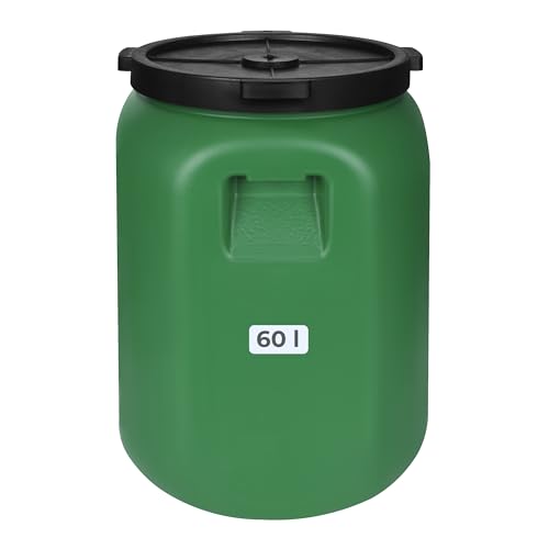F & R Regentonne mit Deckel 60 Liter aus HDPE I Futtertonne Pferd I Wassertank Fass Tonne mit Deckel I Regenfass für Garten I Regenwassertonne I Wassertonne I Gärfass I Regenwassertank von F & R