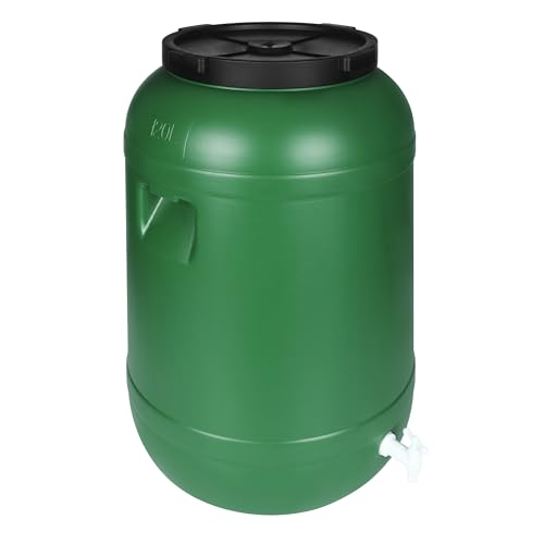 F & R Wasserkanister mit Hahn 120 Liter aus HDPE I I Regentonne mit Deckel I Kanister Hahn I Wasserbehälter mit Hahn I Wassertank I Fass mit Deckel I Regenwassertank Grün von F & R