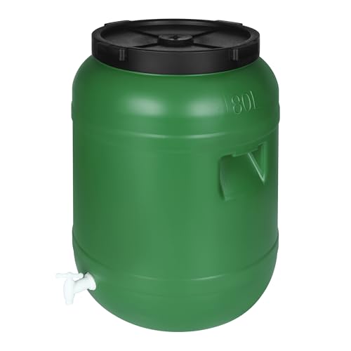F & R Wasserkanister mit Hahn 80 Liter aus HDPE I I Regentonne mit Deckel I Kanister Hahn I Wasserbehälter mit Hahn I Wassertank I Fass mit Deckel I Regenwassertank Grün von F & R