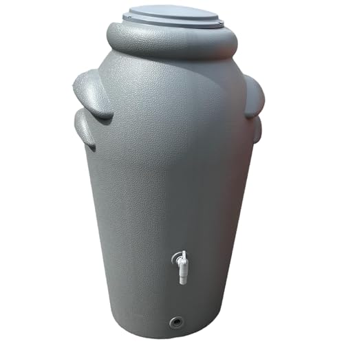 F & R Regenwassertonne 200 Liter, UV-, Korrosions- und Frostbeständige Regentonne, Regenbehälter mit Abdichtendem Deckel & Wasserhahn, Regenfass, Regenwassersammler, Grau von F & R
