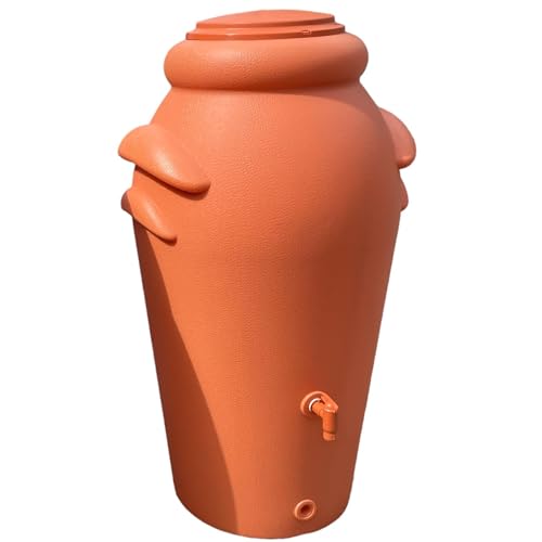 F & R Regenwassertonne 200 Liter, UV-, Korrosions- und Frostbeständige Regentonne, Regenbehälter mit Abdichtendem Deckel & Wasserhahn, Regenfass, Regenwassersammler, Terracotta von F & R