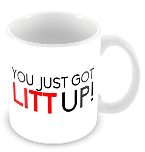FT Keramik-Tasse mit Aufschrift You Just Got Litt Up, 313 ml, Weiß von F&T