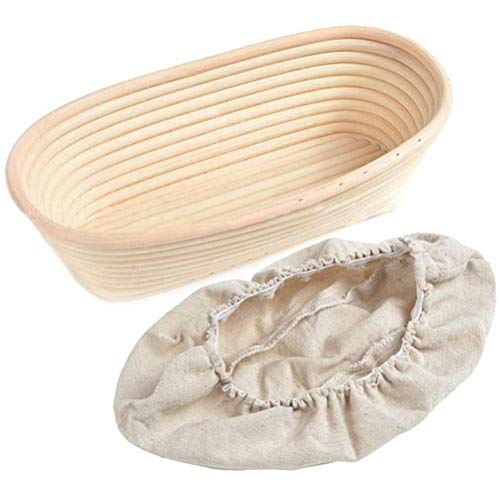F&Y Ovaler Banneton-Korb aus rohem Rattan – robuster Gärkorb für Brot, Gärkorb mit glatter Oberfläche und Stoffpolster für alle Mehl-, Wasser- und Heferezepte (30cm*14cm*7cm) von F&Y