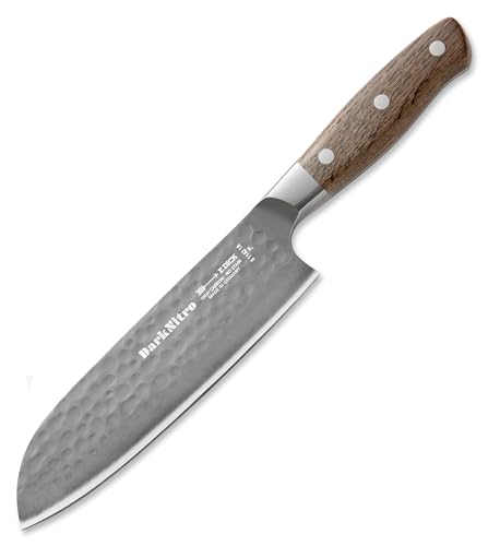 F. DICK DarkNitro Santoku Messer (Küchenmesser/Kochmesser für die asiatische Küche, Griff aus Eichenholz, Klinge 18cm) 81142182, Braun von F. DICK
