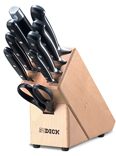 F. DICK Holzmesserblock Premier Plus 9-teilig (Messerblock aus Holz, Set inkl. Kochmesser, Tranchiermesser, Officemesser, Ausbeinmesser, Küchenschere, Fleischgabel + Wetzstahl) 88070000, 35 cm von F. DICK