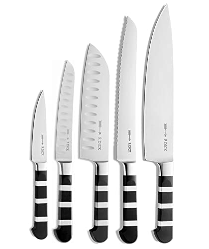 F. DICK Kochmesser-Set 1905 (Brotmesser, Kochmesser, Officemesser, Santoku, Universalmesser, X55CrMo14 Stahl, nichtrostend, 56° HRC) Mehrfarbig von F. DICK