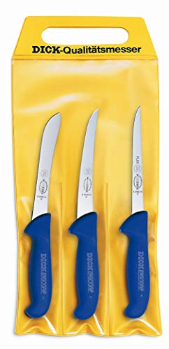 F. DICK Messer Set ErgoGrip 3-teilig (Ausbeinmesser 15 cm „flexibel“, A. Messer 15 cm, Sortiermesser 15 cm, HRC 56°) 82559100, Blau von F. DICK