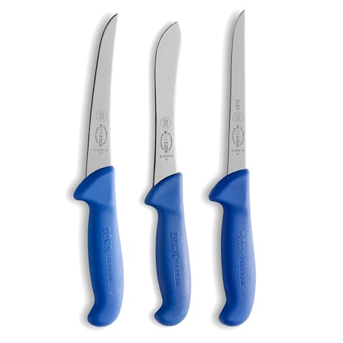 F. DICK Messer Set ErgoGrip 3-teilig (Ausbeinmesser 15 cm „flexibel“, A. Messer 15 cm, Sortiermesser 15 cm, HRC 56°) 82559100, Blau von F. DICK