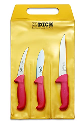 F. DICK Messer Set ErgoGrip 3-teilig „Jagd Indoor“ (Ausbeinmesser, geschweifte Klinge 13 cm, Abhäutemesser 13 cm, Stechmesser 18 cm, HRC 56°) 82556100 von F. DICK