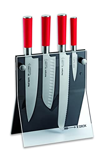 F. DICK Messerblock mit Messer, Red Spirit (Santoku, Kochmesser, Brotmesser, Officemesser, X55CrMo14 Stahl, 56° HRC) 8177200, 24 cm von F. DICK