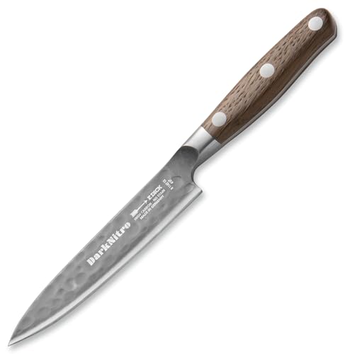 F. DICK Officemesser DarkNitro 12 cm - geschmiedet, rostfrei, Klinge extra scharf, 61 HRC, klein, Hammerschlag & Eichenholzgriff - Spezialstahl Küchenmesser - Profi Messer Made in Germany - 81147122 von F. DICK