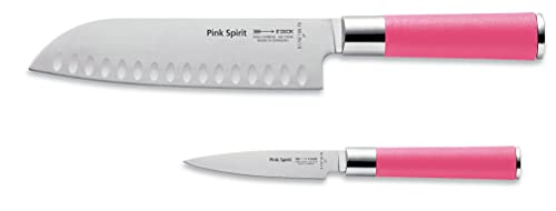 F. DICK Pink Spirit Messer-Set 2-tlg. (Officemesser Santoku Messer Klingen 9 cm + 18 cm, Küchenmesser aus hochlegiertem Edelstahl, Klinge lasergeprüft, X55CrMo14 Stahl, Griff Kunststoff) 8 1797 000-79 von F. DICK