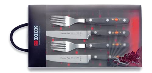 F. DICK Premier Plus Steakbesteck 4-teilig (2 Steakmesser + 2 Gabeln, ergonomischer Griff, Klinge aus X50CrMoV15, Besteck-Set) 81080000 von F. DICK