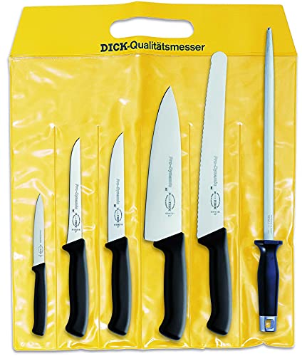 F. DICK ProDynamic Kochmesser-Set 6-teilig (2 Küchenmesser, Ausbeinmesser, Kochmesser Univesalmesser mit Wellenschliff, Klinge X55CrMo14 Stahl, Härte 56°, Messer) 85100000, Grau von F. DICK