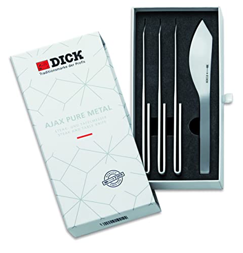 F. DICK Pure Metal Ajax Steakmesser-Set (4-teilig, Messer Set, breites Klingenblatt, geschwungene Schneide, hochwertige Stahllegierung, Steakbesteck) 81584000, Grau, 22 cm von F. DICK