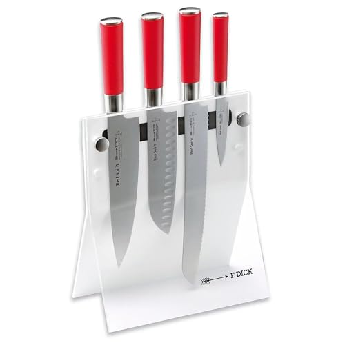 F. DICK Red Spirit Messerblock 4Knives (4-teilig, Officemesser Santoku Küchenmesser Brotmesser, Messer-Set, X55CrMo14 Stahl, 56° HRC) 8177200-05, Weiß, 81772000-05 von F. DICK