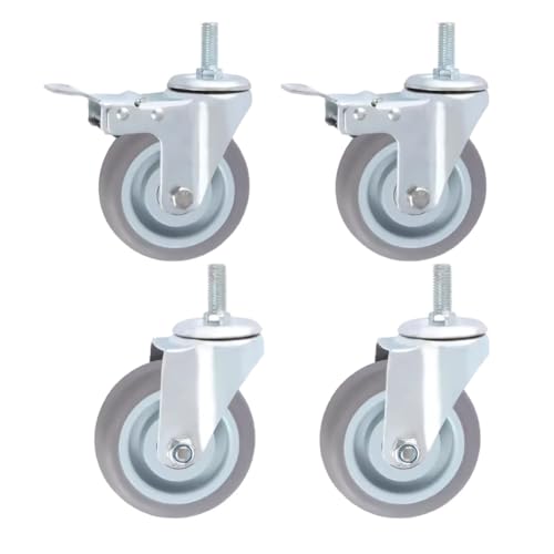 4 × Lenkrollen TPR-Gummi Gewinde M16 × 30 Schwerlast-Rollen 600kg Krankenhaus Rollen mit Bremse Lenkrollen für Trolleys Möbel Werkbank Super Markt 3'' 4'' 5 Zoll von F.HORSE
